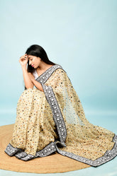 Trendy Dot Printed Soft Silk Yellow Saree